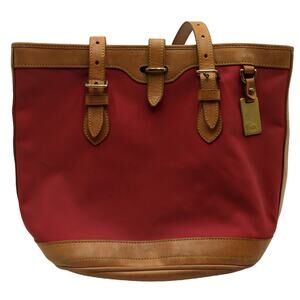 Dooney & Bourke Red Canvas Leather Trim Tote, Made in USA